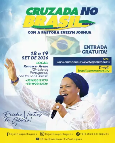 Cartaz oficial da Cruzada no Brasil com a Pastora Evelyn Joshua