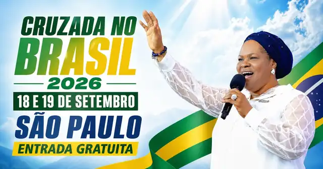Pastora Evelyn Joshua na Cruzada no Brasil 2026, dias 18 e 19 de setembro, em São Paulo, com entrada gratuita